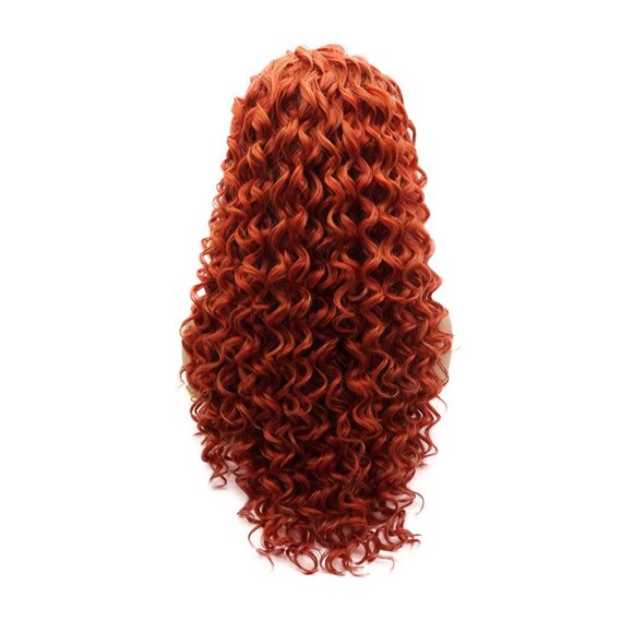 Synthetic Lace Front Wig Curly Long 26inch Red and Blonde Mix - Picture 4 of 5
